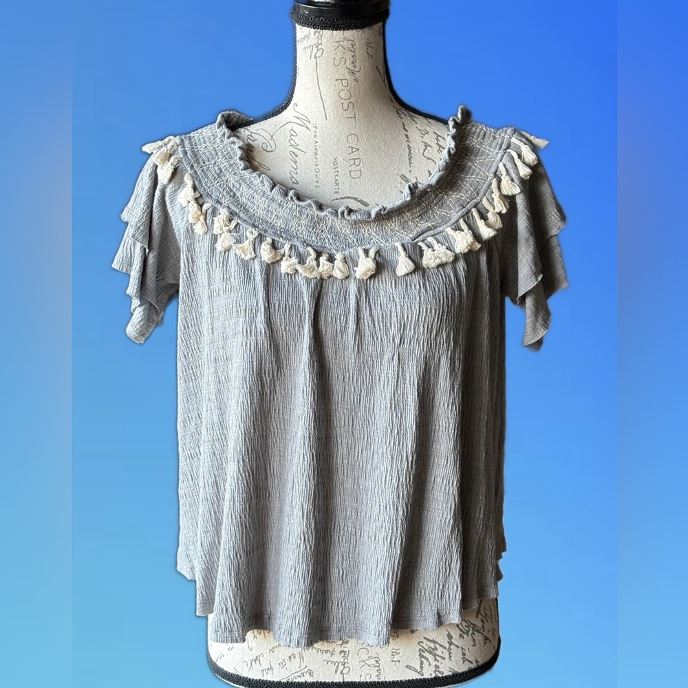 Paper Crane Ruffle Off The Shoulder Tassel  Top (M), Like New, never worn